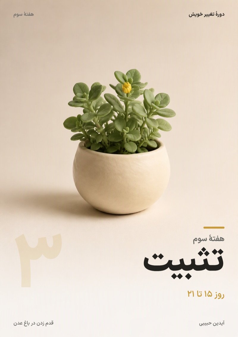 جلد بخش «هفتهٔ سوم: تثبیت» دورهٔ تغییر خویش